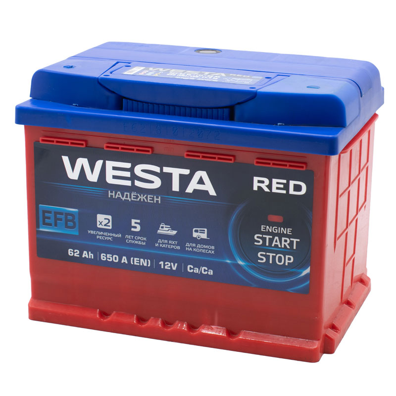Аккумулятор автомобильный Westa EFB 62 Ач о.п.